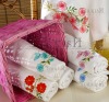 Embroidered hand and bath towels with rayon border