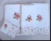 Solid bath towel with embroidery and lace
