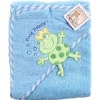 100% cotton terry blue embroidered baby towel with hood