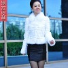 2011 Fashion lady/women  white rabbit fur coat with fox collar 11YY-SY011