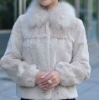 2011 guaranteed white fashion rabbit fur coat with fox fur collar 11YY-XTM022