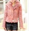 2011 new fashion trendy pink rabbit fur coat with belt