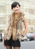 2011 new hot selling knitted rabbit fur long vest FX-RVV045 with raccoon fur collar as accent