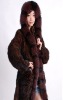 2011 new style short knitted mink fur coat with raccoon fur collar