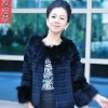2011 newest fashion ladies black rabbit fur coat with fox fur collar 11YY-XTM018