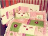 5 pcs embroidery pink baby girl crib bedding set