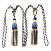 BLUE GOLDEN VALANCE CURTAIN COTTON SILK TASSEL