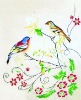 Bird printed fleece fabric