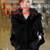 Black fashion fur coat with a collar