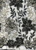 Black flower water soluble embroidered fabric design with beads