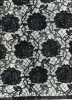 Black flower water soluble embroidered fabric design with beads and sequins