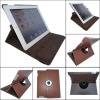 Brown Rotatable leather smart cover case for ipad2,MOQ:300pcs wholesale