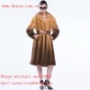 Brown long mink fur coat with a waistband