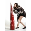 Brown rabbit fur linning coat