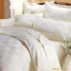 CVC 50/50 (0.5cm,1cm,2cm,2.5cm,3cm)stripe satin white bed set for hotel