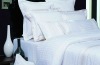 CVC 65/35  satin (0.5cm,1cm,2cm)stripe white bed set for hotel