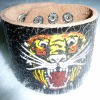 Fashion wide tiger thermal printing leather bangle&bracelet with metal snap