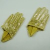 Five  finger half  shimmering Yellow Short  Leather GLoves 100% Authentic(can be customized)