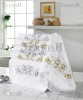 Gold lurex and silver embroidered towels with laces and strass