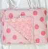 HANDMADE MINKY SNUGGLE DOT PINK/MINKY SWIRL PINK BLANKET 30"X36"