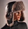 HX-105 Leather Natural Rabbit Fur Hat