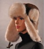 HX-208 leather fake rabbit fur hat