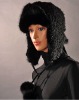 HX-302 black plush fake mink fur trim hat