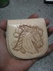 Handmade Cowhide Leather Coin Purse - Horse shoe shape, horse theme