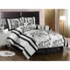 King Size Bedding-7 Pieces Beige and Black Asian Bamboo Floral Comforter Set Bed-in-a-Bag