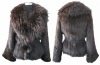 Lady mink fur coat knitted style with raccoon fur collar