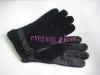 Lady's fashion black leather/knitted gloves