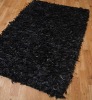 Leather and Suede Rough Cut Shag Rug in Black