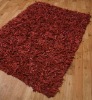 Leather and Suede Rough Cut Shaggy Red rug