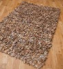 Leather and Suede Rough Cut Shaggy Rug in Beige