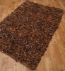 Leather and Suede Rough Cut Shaggy Rug in Brown