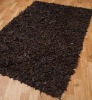 Leather and Suede Rough Cut Shaggy Rug in Chocolate