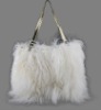 Multicolor rabbit fur bag with metal strap