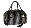 Multicolor rabbit fur bag with metal strap