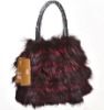 Multicolor rabbit fur bag with metal strap