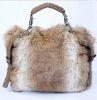 Multicolor rabbit fur bag with metal strap