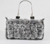 Multicolor rabbit fur bag with metal strap