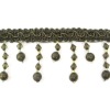 OLIVE GREEN ACRYLIC BEADS COTTON LACE FRINGE TRIM