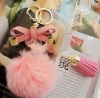Pink lovely rabbit fur key chain with flower