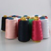 Polyester wrapped polyester core sewing thread