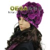 Real rabbit fur hat, fur hats, new fashion design with discoid flowers, rabbit fur knitted by handmade