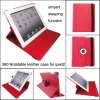 Red Rotatable leather smart cover case for ipad2, MOQ:300pcs wholesale