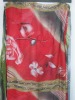 Red printed 100% polyester bark crepe fabric with high quality