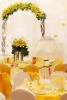 Sheer yellow crystal organza slipcover, tablecloth, bow-tie and table runner for wedding and party decoration