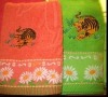 Solid animal embroidery & flower border bath towel