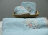 Square embroidered terry cotton washcloth /face towel cloth in blue